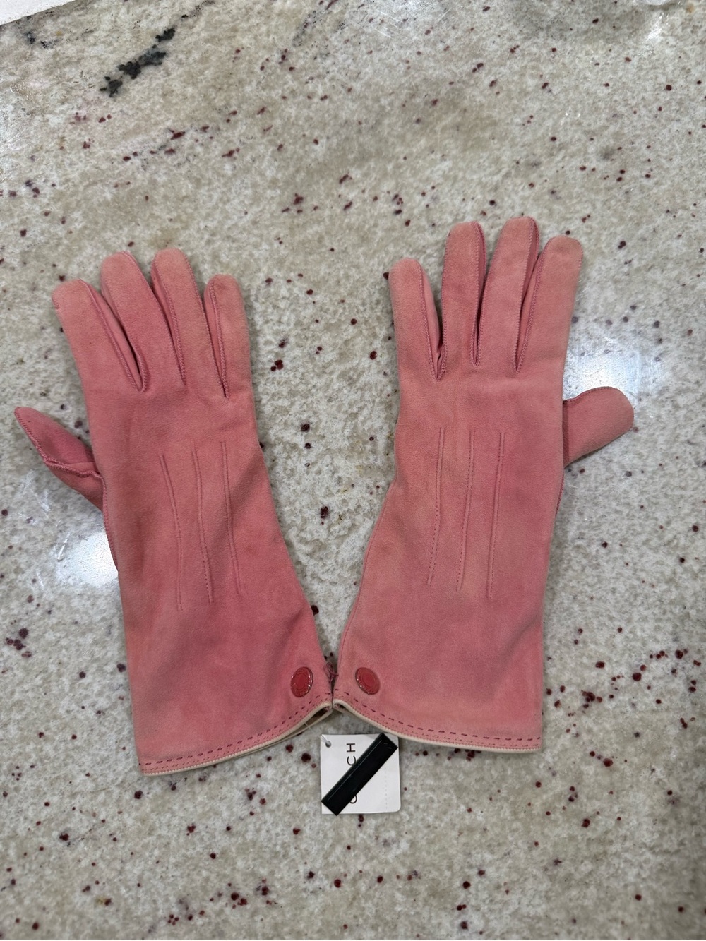 NWT Coach Pink Leather Suede Winter Gloves w/ 100% Cashmere Lining Size 8